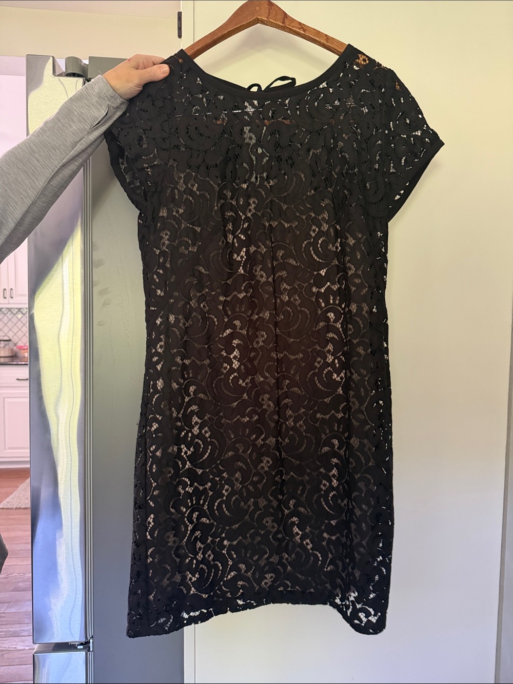 LOFT Black Lace Short Sleeve Mini Dress